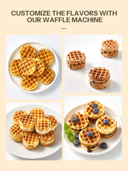 Waffle Maker, Reemix Multi Mini Waffle Iron Bake 8 x 1.8 Inch Small Waffles, Nonstick Waffle Iron with Quick Heat-Up, Simple & Easy Tiny Chaffle Baker for Home & Restaurants, Small Bites for Kids - PuriLite