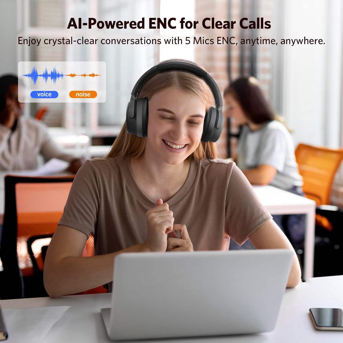 EarFun Tune Pro Active Noise Canceling Headphones, Wireless Bluetooth 5.4 Headphones with 5 Mics, 120H Playtime, Hi-Res Audio, Multipoint Connection, Custom EQ via App, Comfortable Fit