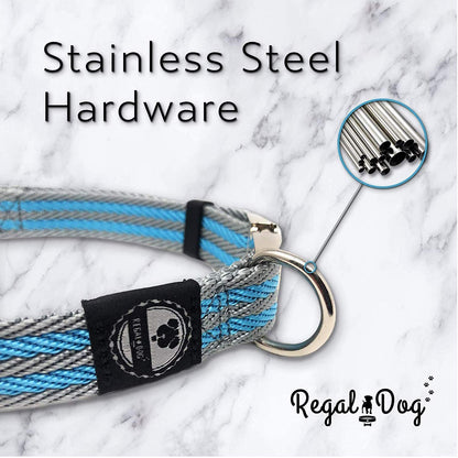 Regal Dog Products Pet Collar with Metal Buckle and D Ring | Durable Dog Collar with Reinforced Metal Clasp and Nylon Webbing Adjustable Dog Collar for Small Dog or Puppy (Small, Blue/Gray Stripe)