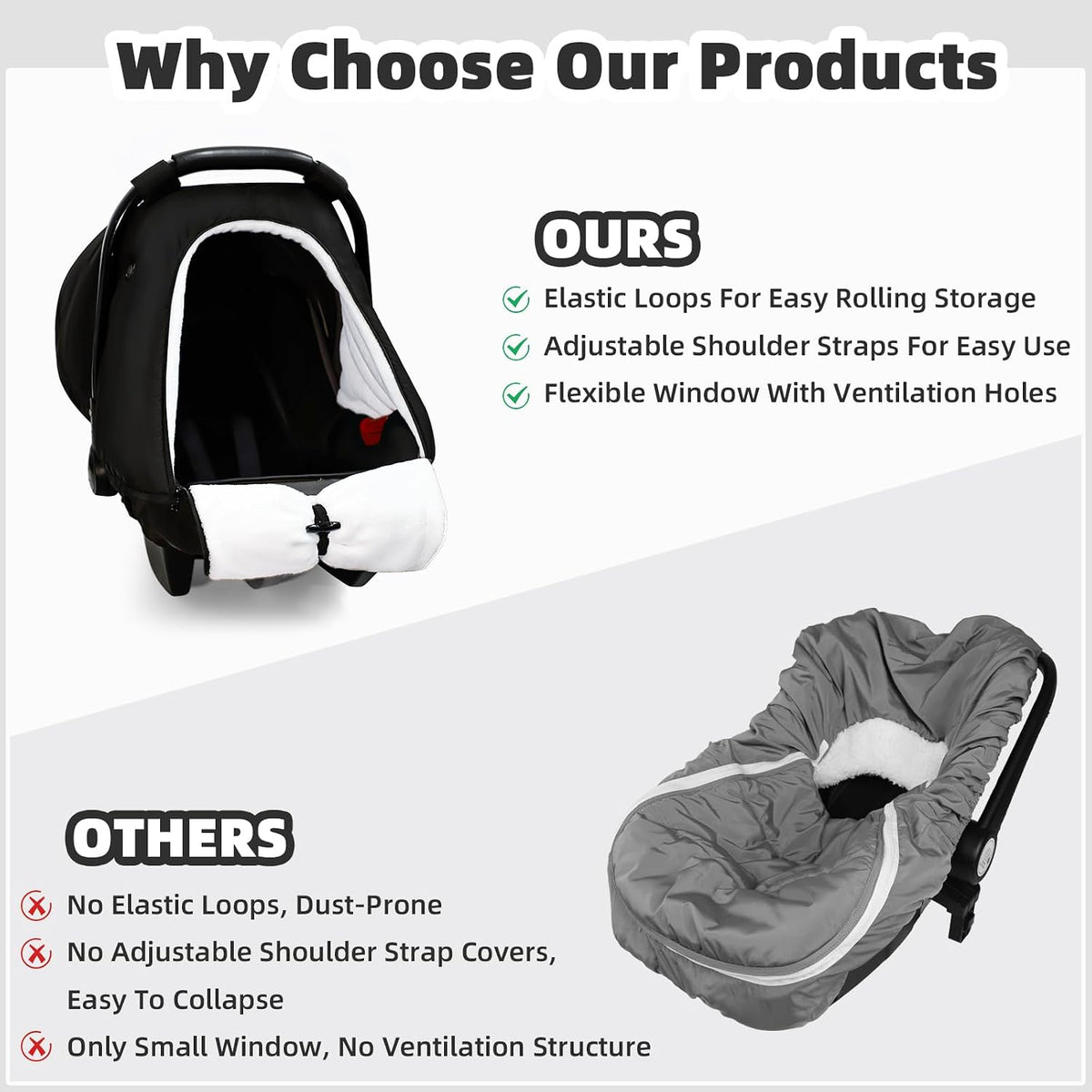 SWESEN Winter Car Seat Covers for Babies, Cozy & Warm Cover, Infant Car Seat Canopy Water Resistant, Universal Cold Weather Shield, Black