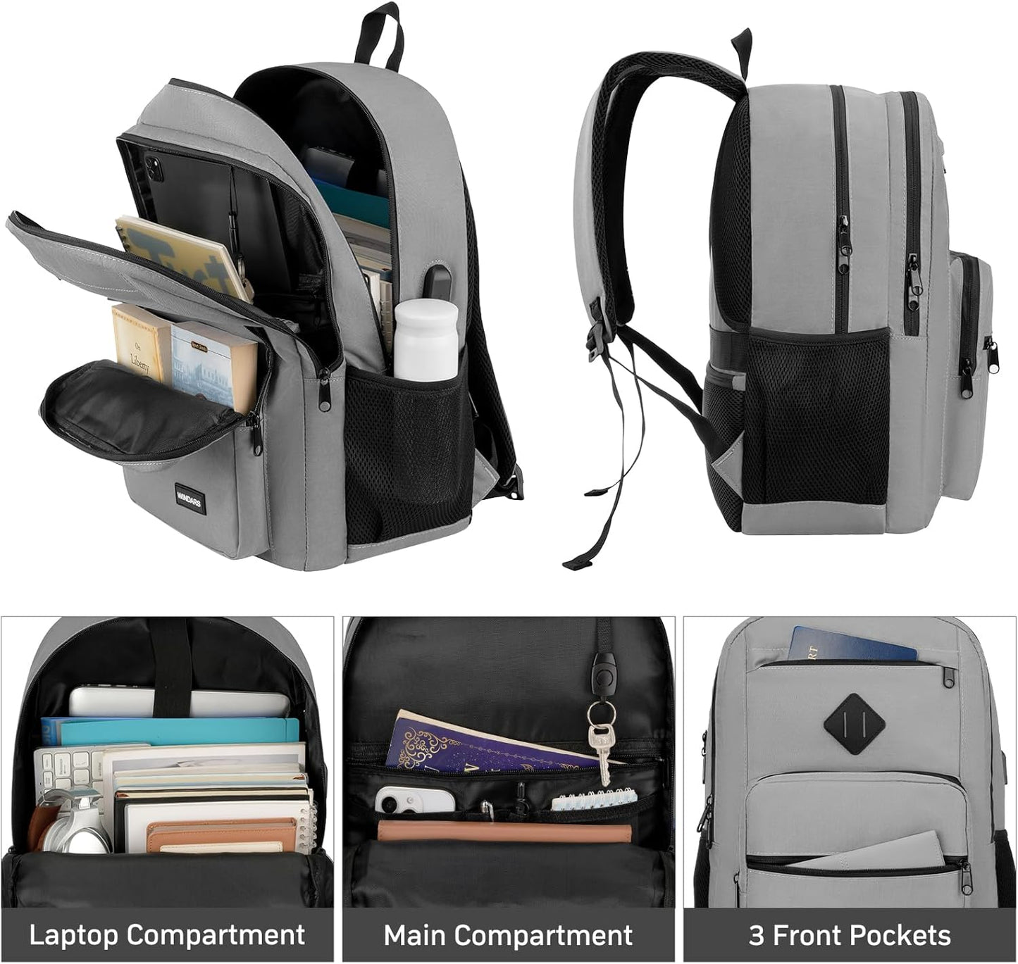 Black Backpack for Men Women, Durable Casual School Backpacks Teens Boys and Girls Classic 15.6 Inch Laptop Bookbag with USB Charger for College High School Work Travel