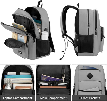 Black Backpack for Men Women, Durable Casual School Backpacks Teens Boys and Girls Classic 15.6 Inch Laptop Bookbag with USB Charger for College High School Work Travel