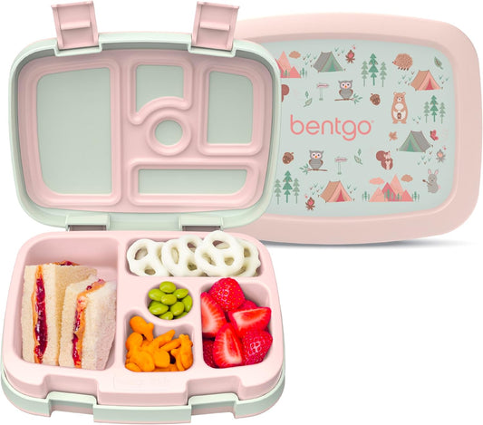 Bentgo Kids Prints Leak-Proof, 5-Compartment Bento-Style Kids Lunch Box - Ideal Portion Sizes for Ages 3-7, Durable, Drop-Proof, Dishwasher Safe, & Made with BPA-Free Materials (Nature Adventure)