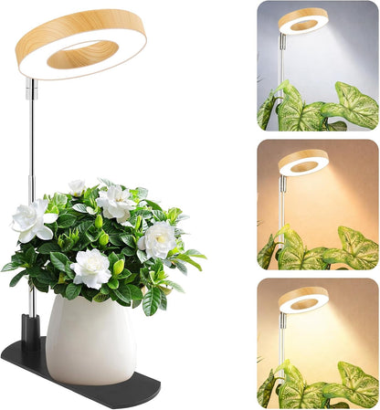 LBW Grow Light for Indoor Plants, Full Spectrum Plant Light with Base, Height Adjustable Plant Grow Lamp with Auto Timer 6/8/12/16H, 3 Colors,5 Dimmable Brightness, for Small Plants, Faux Bamboo Grain