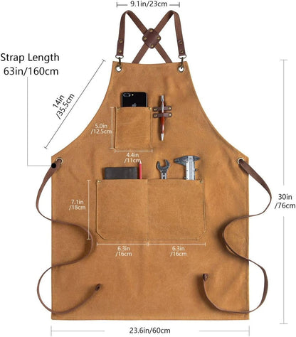 CONTAIL Chef Apron for Men Women,Canvas Aprons with Pockets-Cross Back Kitchen Apron for Cooking Grilling Baking BBQ Barber