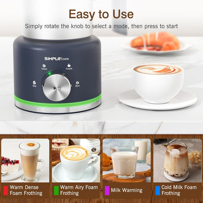 SIMPLETASTE Milk Frother, 4 in 1 Electric Milk Steamer, 16.91oz/500ml Automatic Warm and Cold Foam Frother for Coffee, Latte, Macchiato, Cappuccino, Hot Chocolate