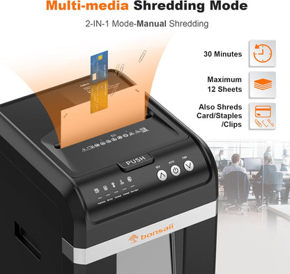 Bonsaii 200-Sheet Auto Feed Paper Shredder, 60 Minutes Nonstop Heavy Duty Shredders, 8.1 Gallon Large Bin Office Document Shredder, Micro-Cut/High Security P-4 Commercial Grade Shredder (C283-A)