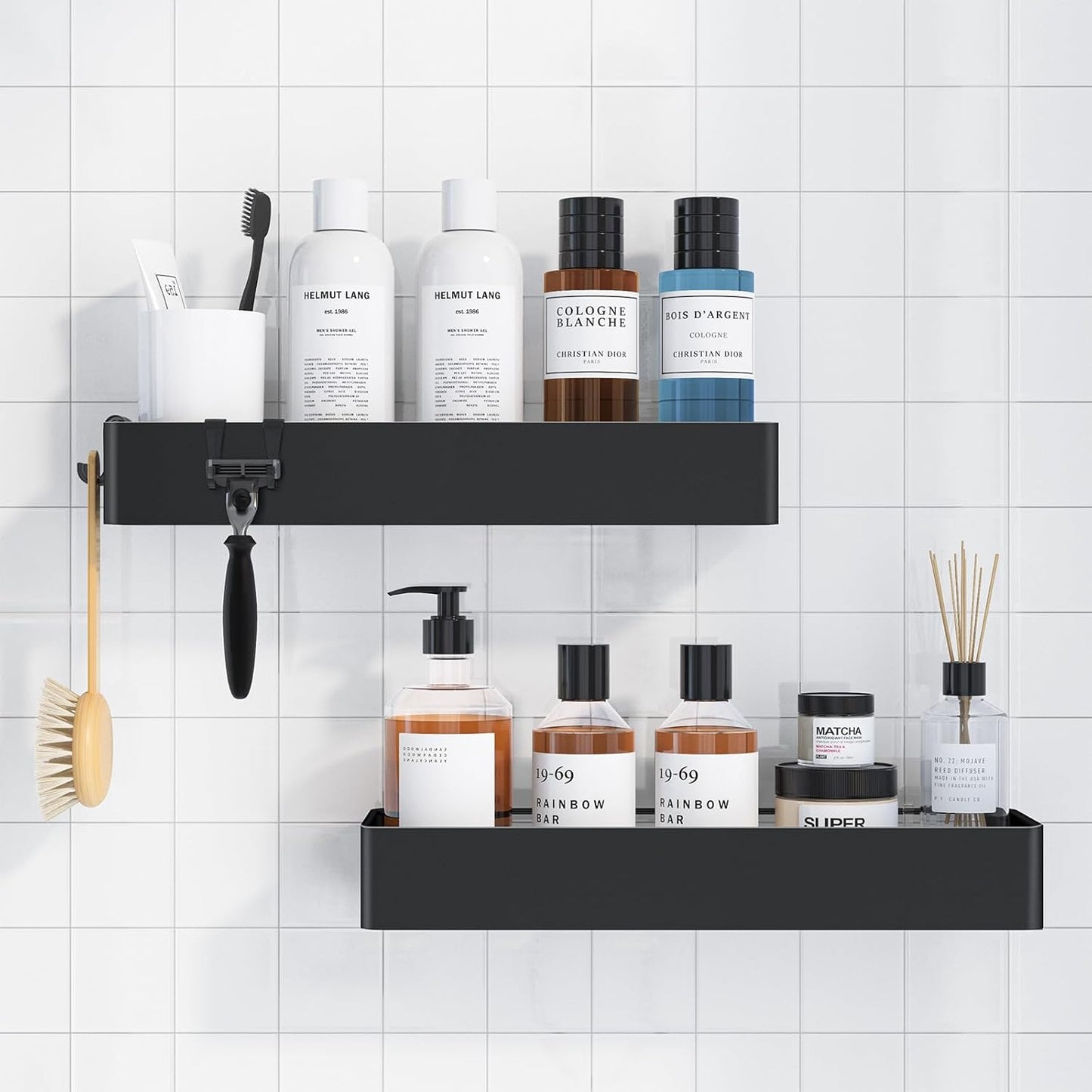 Kitsure Large Shower Caddy - 2 Pack Adhesive Shower Organizer, Drill-Free Shower Shelves for Inside Shower, Rustproof Bathroom Shelf Shower Shelf for Bathroom, Black