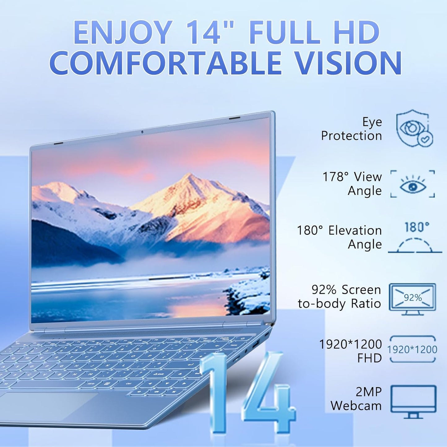 NOTODD Laptop 16" 12GB LPDDR4 512GB SSD Celeron N5095 Up to 2.9Ghz Quad-Core Win 11 PC 1920*1200 2K Screen Dual WIFI Support 2.5" HDD 1TB SSD Expand with Cooling Fan Numeric Keypad for Business-Blue