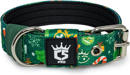 TSPRO Tactical Dog Collar 1.5 inch Wide Dog Collar Military Grade Strong Dog Collar Thick Dog Collar Heavy Duty Metal Buckle Dog Collar(Green-L)