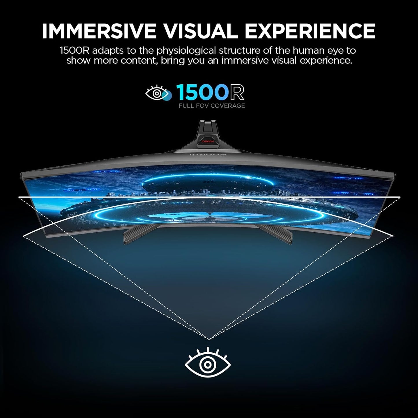 KOORUI 34-inch Ultrawide Curved WQHD 3440×1440 Gaming Monitor, 165Hz 144Hz Curved 1000R- PIP/PBP, 1ms(MPRT) with DisplayHDR 400, DCI-P3 90% Color Gamut, AdaptiveSync, HDMI/DisplayPort, 34E6UC - PuriLite