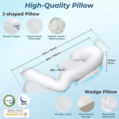 SAHEYER Side Sleeper Pillows with Arm Hole, Shoulder Relief Wedge and Body Pillow System for Adults, Shredded Memory Foam Long Pillow for Shoulder Pain, Acid Reflux and GERD,Large Size(5'10 Within)