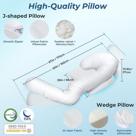SAHEYER Side Sleeper Pillows with Arm Hole, Shoulder Relief Wedge and Body Pillow System for Adults, Shredded Memory Foam Long Pillow for Shoulder Pain, Acid Reflux and GERD,Large Size(5'10 Within)