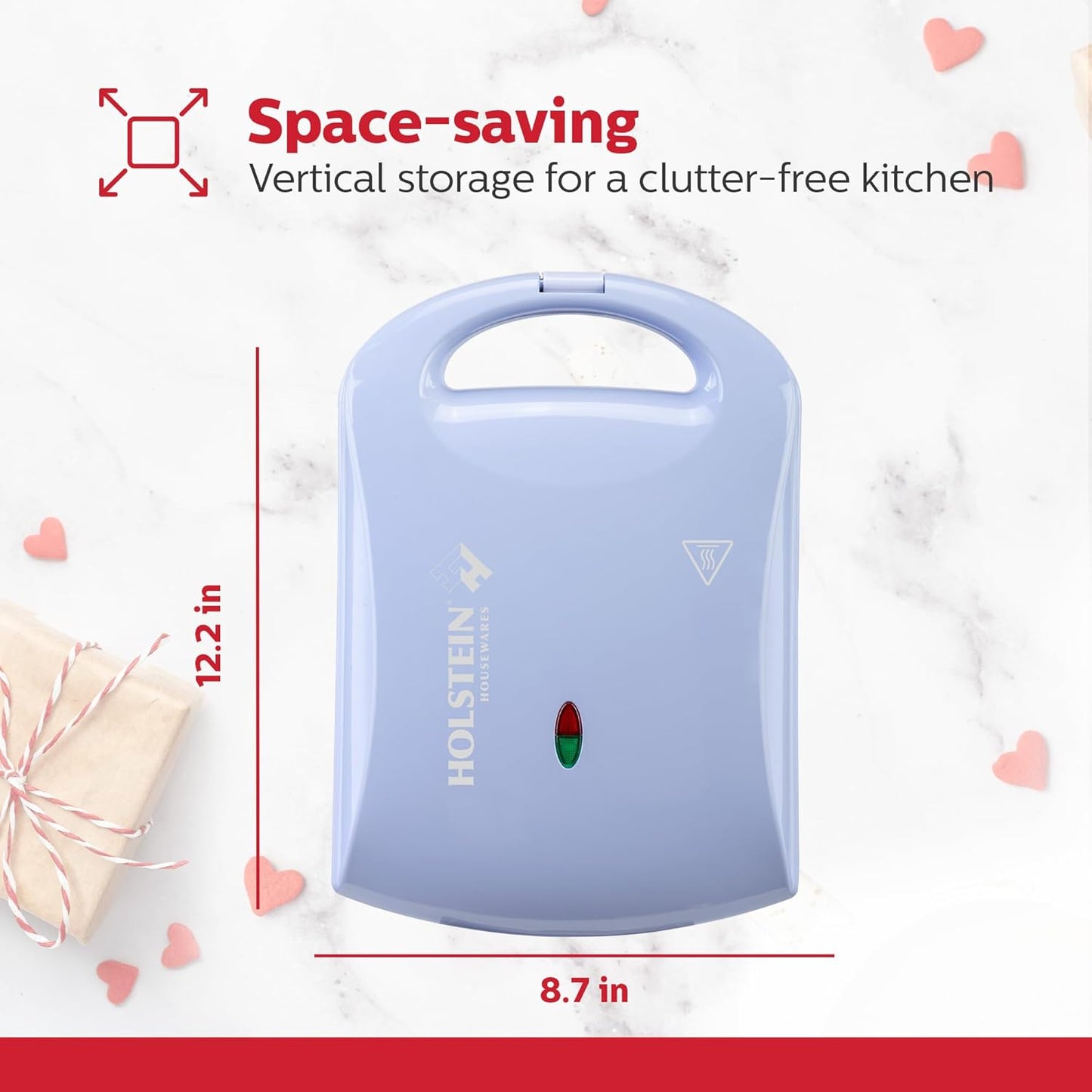 Holstein Housewares - Non-Stick Heart Waffle Maker, Lavender - Makes 4 Heart-Shaped Waffles in Minutes
