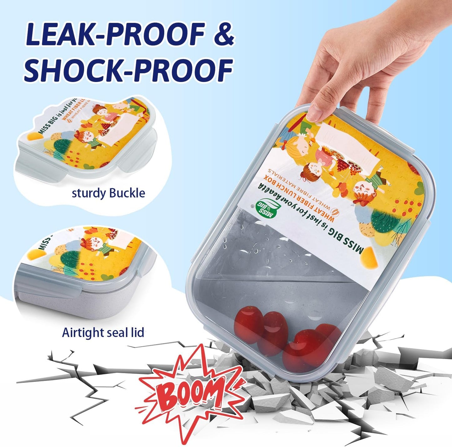 MISS BIG® Bento Box,Lunch Box Adult,Ideal Leak Proof Lunch Containers,Mom's Choice Lunch Box for Kids,No BPAs and No Chemical Dyes,Microwave and Dishwasher Safe Lunch Container (1900ml White)