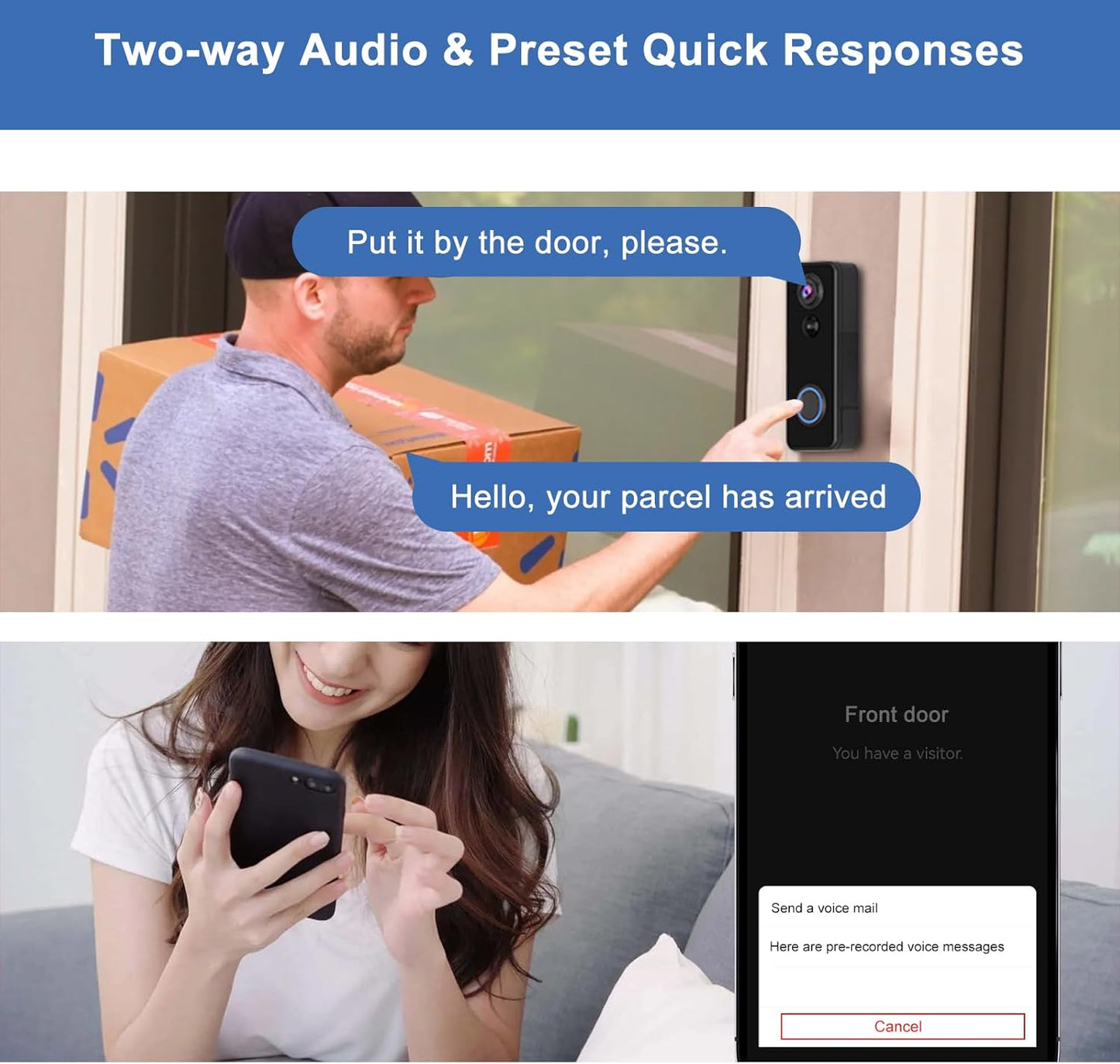 Doorbell Camera Wireless, Head-to-Toe Video, 2K HD Live View, Two-Way Talk,Smart Video Doorbell with Chime,no Subscription,Battery Powered,Motion Detection &Alerts,Works with Alexa &Google(2.4G WiFi)