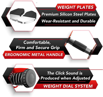 HAKENO 15 in 1 Adjustable Dumbbell 52.5lb with Fast Automatic Adjustable and Weight Plate for Body Workout Home Gym 52.5LB/24KG