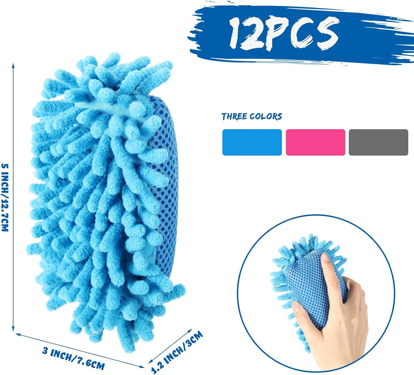 Teling 12 Pieces Dry Erase Microfiber Shag Washable Whiteboard Eraser Back to School Board Cleaner for Markers Chalk Home and Office
