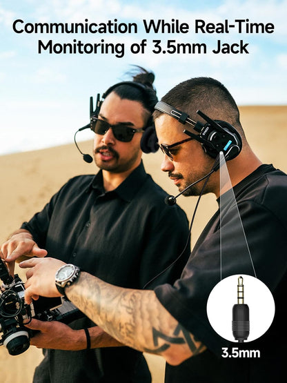 SYNCO XTALK XPRO2 Wireless Intercom Headset System, 2 Person 2.4GHz Wireless Communication Headset Full Duplex 500m/1640ft 24H with Noise Reduction 3.5mm Monitoring for Film Production Teamwork
