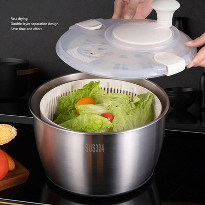 Salad Spinner,Stainless Steel Salad Spinner Multifunctional Large Capacity Lettuce Spinner Vegetable Dryer Fruit Washer Drain Basket