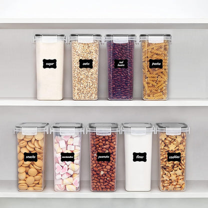 Vtopmart Extra Large Tall Airtight Food Storage Containers, 4 Pieces 6.5L Plastic Kitchen Pantry Storage Containers for Spaghetti, Flour and Baking Supplies - Include 24 Labels, Black