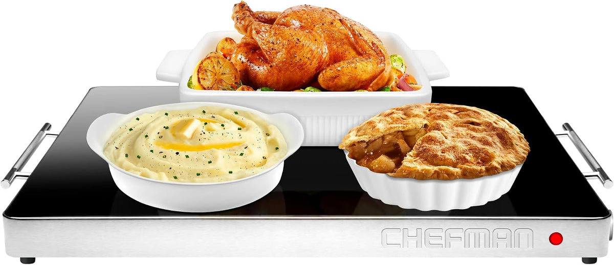 Chefman Electric Warming Tray with Adjustable Temperature Control, Perfect For Buffets, Restaurants, Parties, Events and Home Dinners, Glass Top, XL 21" x 16" Surface Keeps Food Hot - Black