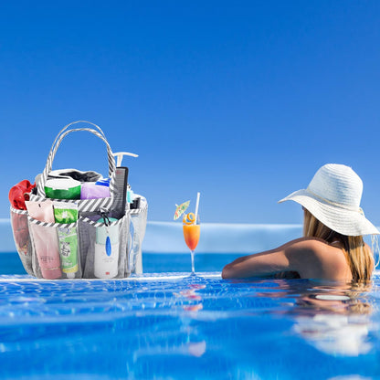 Mesh Shower Caddy Tote, Large College Dorm Bathroom Caddy Organizer with Key Hook and 2 Oxford Handles, Quick Hold, 8 Basket Pockets for Camp Gym