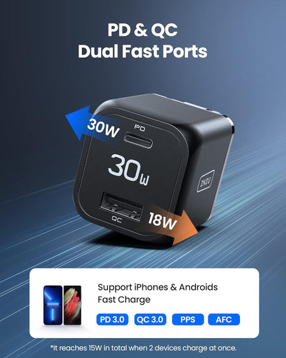 INIU USB C Charger, 2-Pack 30W PD QC 3.0 Dual Port Fast Charging Type C Charger Block With 5ft USB-C Cable, Compact USB C Wall Charger with Foldable Plug for iPhone 16 15 14 Pro Max Samsung S23, White