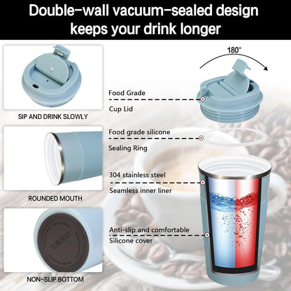 18oz Mug with Ceramic Coating Inside, Insulated Coffee Mug with Lid, Leak Proof Coffee Travel Mug, Travel Coffee Mug Fits in Car Cup Holder