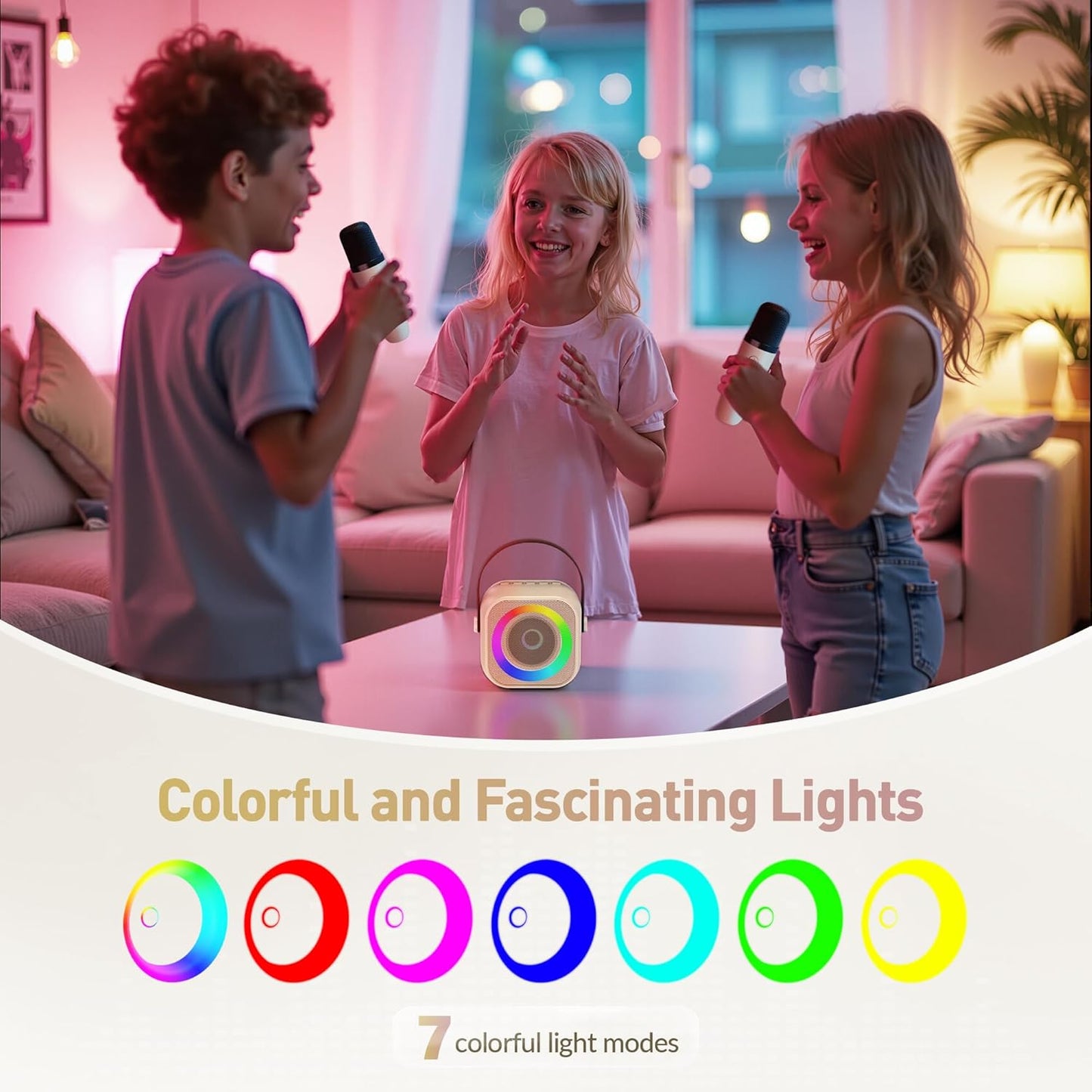 Mini Karaoke Machine, Portable Bluetooth Karaoke Speaker with 2 Wireless Microphones and Party Lights for Kids and Adults, Birthday Gifts for Girls Boys Family Home Party (Blue)