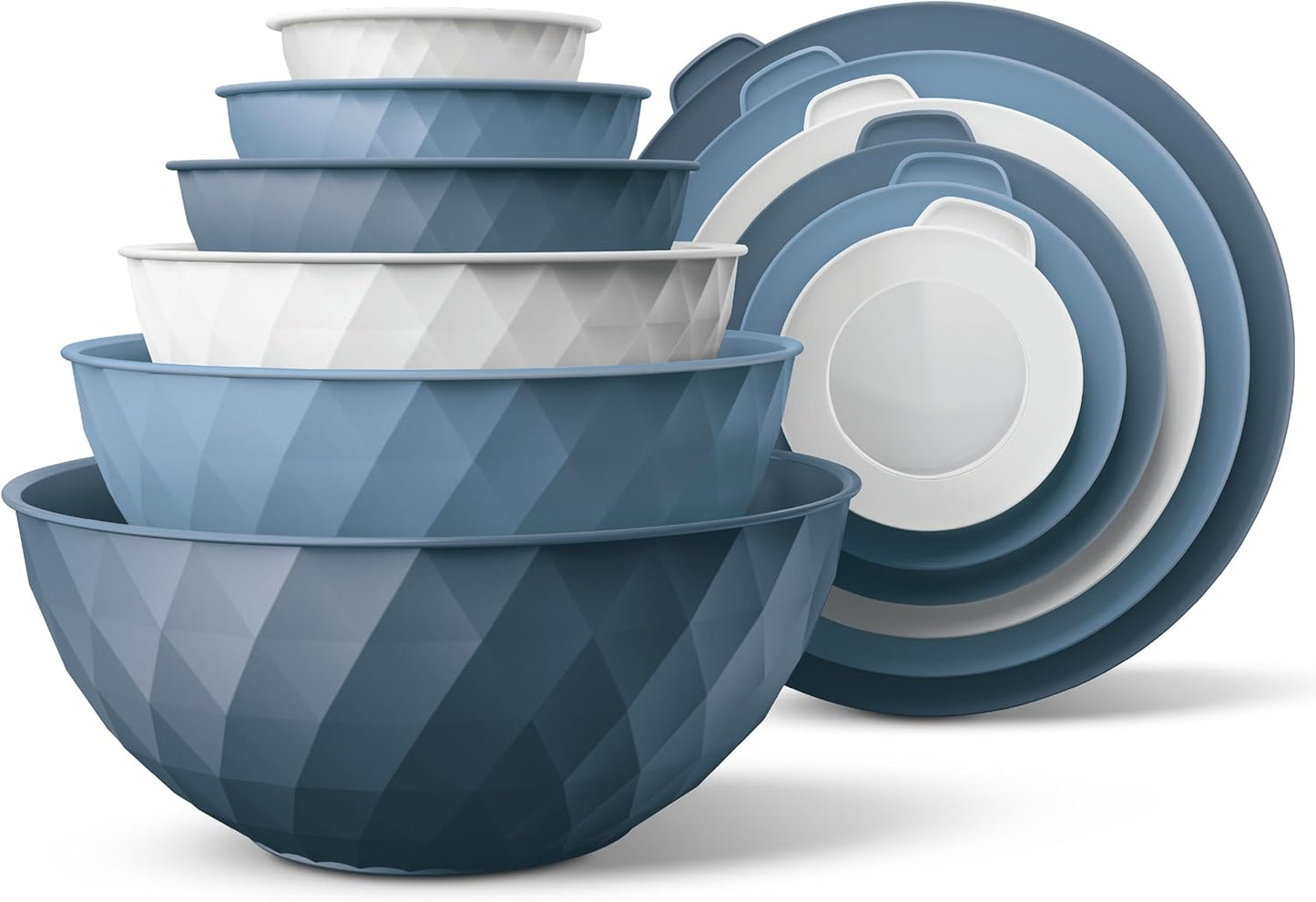 COOK WITH COLOR Mixing Bowls with TPR Lids - 12 Piece Plastic Nesting Bowls Set Includes 6 Prep Bowls and 6 Lids, Microwave Safe Mixing Bowl Set (Mint)