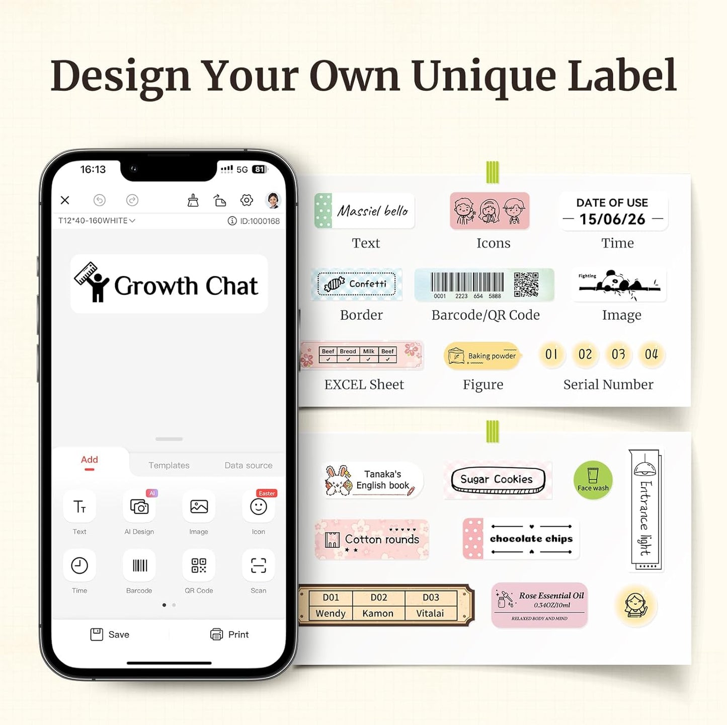 NIIMBOT D110 Mini Label Maker Machine with Tape(Pre-Cut Size 12x40mm), Portable Bluetooth Sticker Printer, Inkless Automatic Feeding One-Touch Custom Printing, Compatible with Phone Only