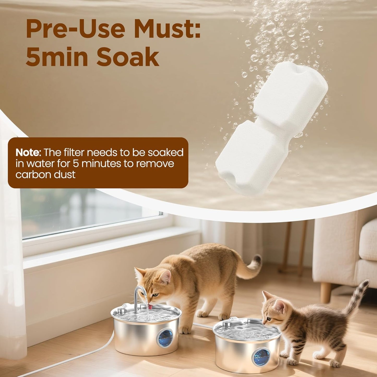 Cat Water Fountain Stainless Steel: Cat Fountain - 2.2L/74oz Water Fountain Indoor Cat - Pet Water Fountain - Quiet Automatic Cat Water Dispenser - Dog Drinking Fountain - GIOTOHUN