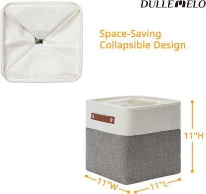 DULLEMELO Storage Baskets for Shelves, Fabric Collapsible Rectangular Storage Bins for Shelves, Closets, Nursery, Home, Office, Empty Gift Baskets (White&Teal)