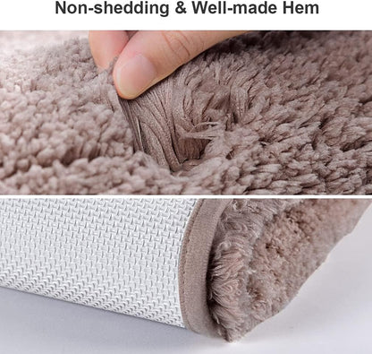Bathroom Rugs Set 2 Pieces - Bath Rugs Ultra Soft Absorbent Non-Slip Fluffy Thick Microfiber Cozy Bath Mats Set for Tub Shower Bathroom Floors Accessories, 20"x32" & 16"x24" Set of 2 (Beige)