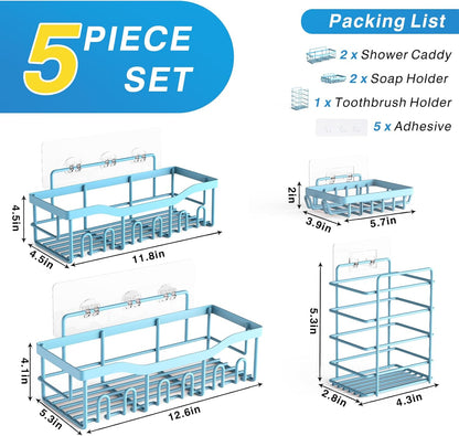 EUDELE 5-Pack Rustproof Stainless Steel Shower Caddy – No Drill Adhesive Bathroom Organizer with Large Capacity, Spacious Shower Shelves for Inside Shower, Kitchen & Home Decor Storage