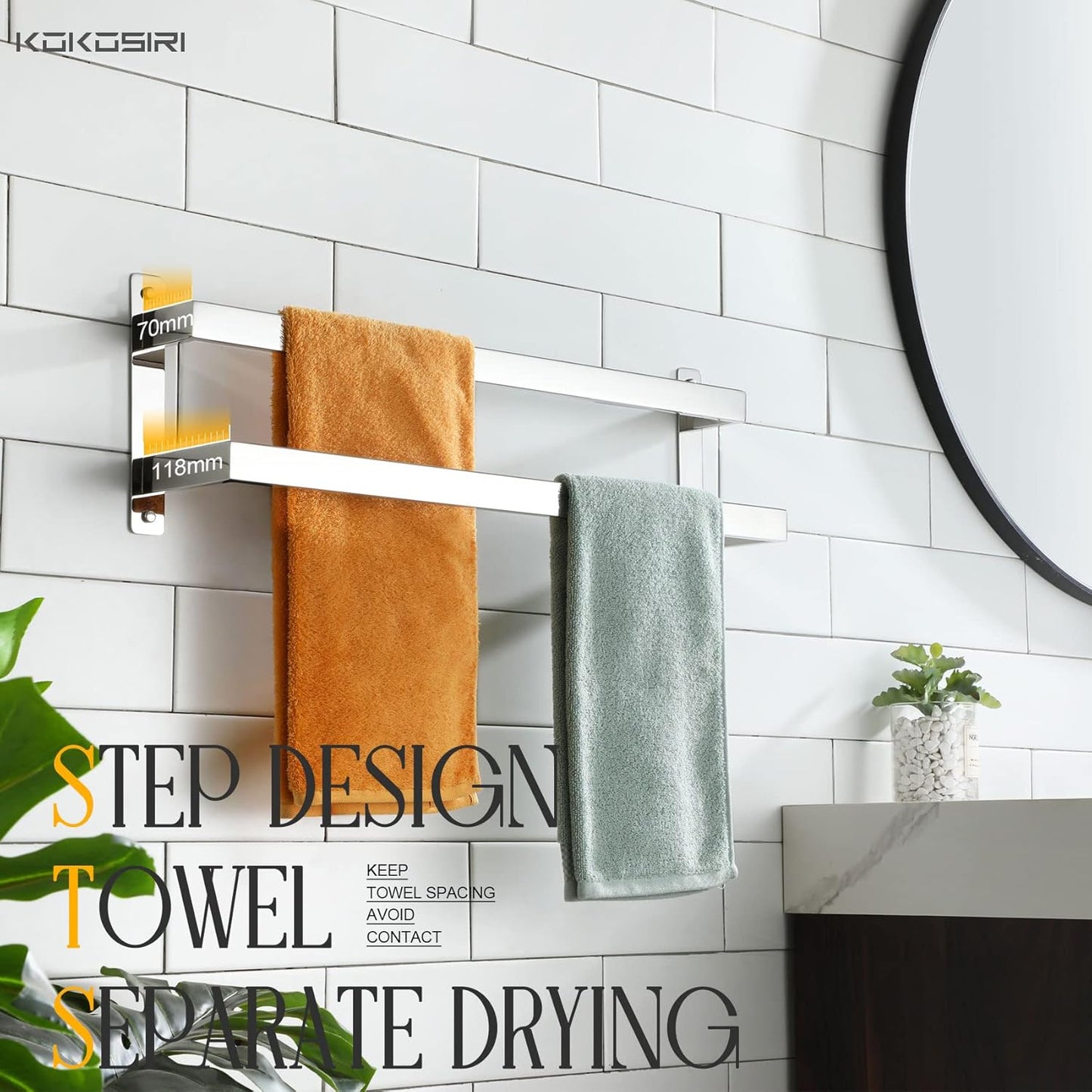 KOKOSIRI Towel Bars Black Bath Towel Holders 20 Inches Bathroom 2-Tiers Ladder Towel Rails Wall Mounted Towels Shelves Rack Stainless Steel, B5008BK-L20