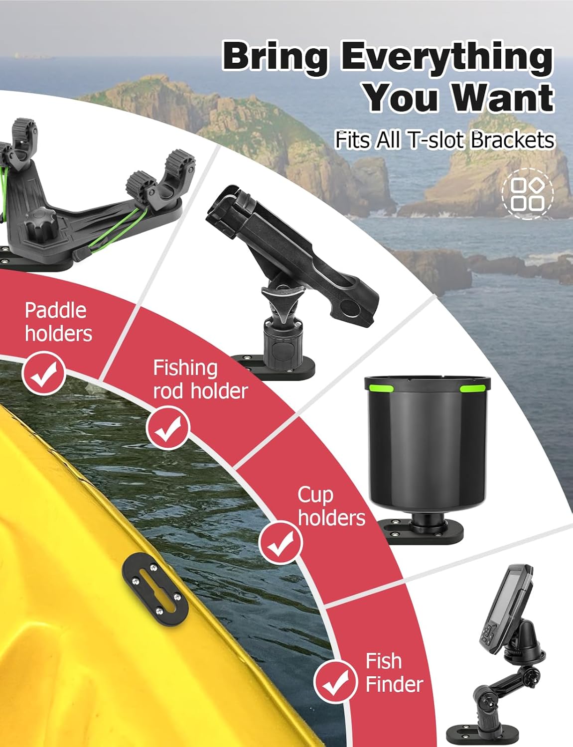 Kayak Track,4Inch Kayak Rail Mount Kayak Low Profile Track for Fishing Rod Holder, Fish Finder, Cup Holder, Anchor Cleats, 6Pack