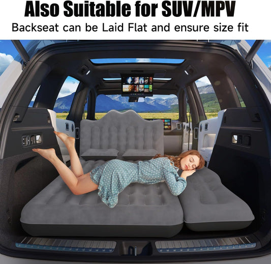 Car Air Mattress, Inflatable SUV Truck Air Mattress Back Seat Camping Bed Thickened Car Sleeping Pad for Travel, Car Bed SUV Mattress with Car Air Pump 2 Pillows
