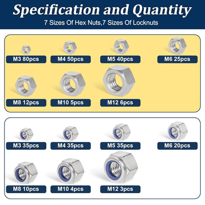 Vifmy 110 Pack 1/4"-20 Inch Lock Nuts,304 (A2-70) Stainless Steel Nylon Insert Locknuts,Standard Inch Thread Nylock Nuts for Bolts