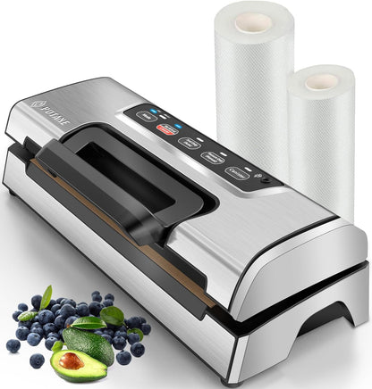 Vacuum Sealer Machine, Potane Commercial Pro Vacuum Food Sealer with Easy-Lock Handle, Built-in Cutter and Bag Storage, Dry&Moist Food Modes, Auto&Manual Sealing Options, 2 Bags Rolls, Stainless Steel