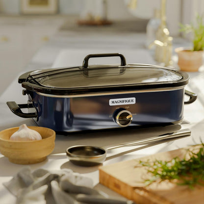 4-Quart Manual Slow Cooker, Warm Setting, Dishwasher Safe Crock, Blue