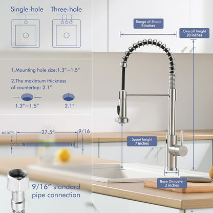 GIMILI Matte Black Kitchen Faucet with LED Light,Single Hole Spring Kitchen Sink Faucet with Pull Down Sprayer