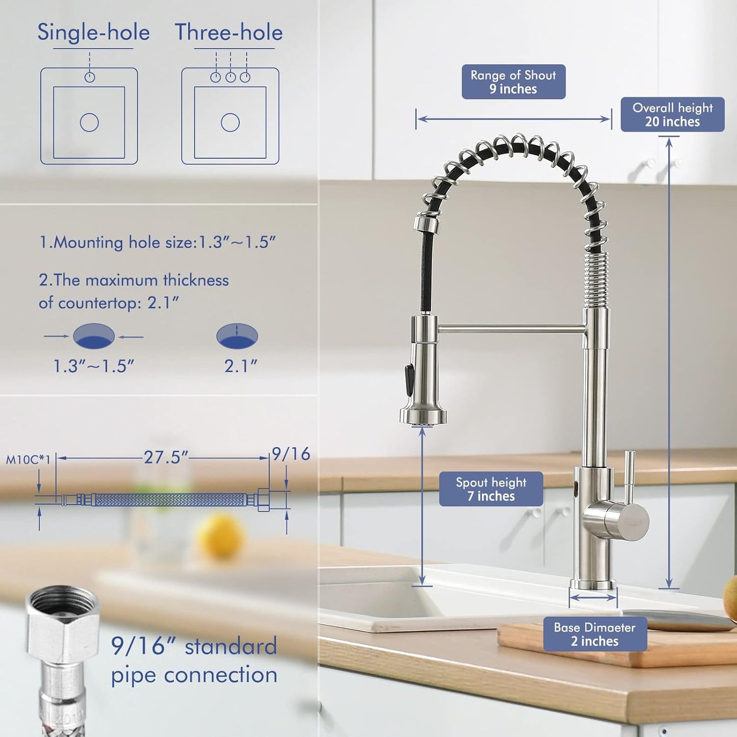 GIMILI Touchless Spring Kitchen Faucet with Pull Down Sprayer, Single Handle Motion Sensor Activated Hands-Free Kitchen Sink Faucet, Single Hole Smart Kitchen Faucet, Solid Brass, Matte Black