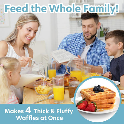 CucinaPro Four Square Belgian Waffle Maker, Extra Large Stainless Steel Kitchen Appliance w Nonstick Waffler Iron Plates Makes 4 Fluffy Waffles, Great Griddle for Family Breakfast or Housewarming Gift