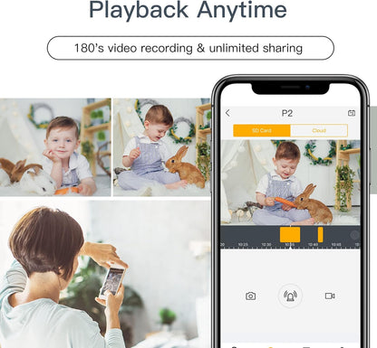 360° View 2K Pet Camera with Phone App, Indoor Security Camera, P2T Baby Monitor, Pan/Tilt, Motion & Sound Detection, Night Vision,Two-Way Audio, Works with Alexa