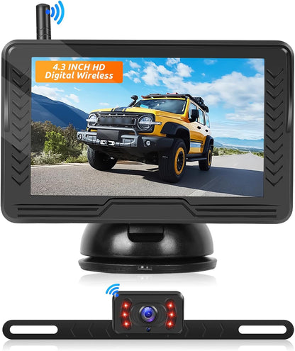 Podofo Wireless Backup Camera 4.3 inch Monitor Wireless Digital Signal AHD Waterproof Night Vision Trailer License Plate Rear View Camera System for Car SUV Truck Pickup,Easy to Install