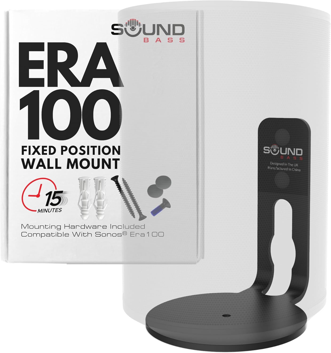 ERA100 Wall Mount Bracket, Low Profile, White, Single Unit, Compatible with Sonos ERA 100 Speaker, Complete with All Fixing Hardware