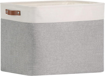 DULLEMELO Storage Baskets for Shelves, Fabric Collapsible Rectangular Storage Bins for Shelves, Closets, Nursery, Home, Office, Empty Gift Baskets (White&Teal)