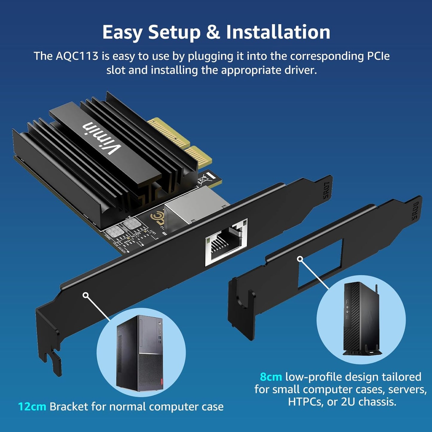 10G PCI-E Network Card with 10Gbps Dual RJ45 Ports, Intel X540-T2 Conrtoller, VIMIN 10Gb Ethernet Adapter Card Compatible with PCI Express X8, X16, Support Windows/Windows Server/Linux/VMware
